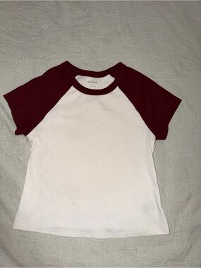 Old Navy White Tee with Burgundy Raglan Sleeves